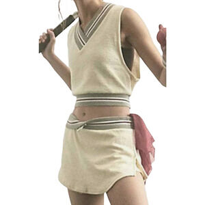 NEW FREE PEOPLE FP MOVEMENT IVORY MATCH POINT TOP SKORT SKIRT SET LARGE